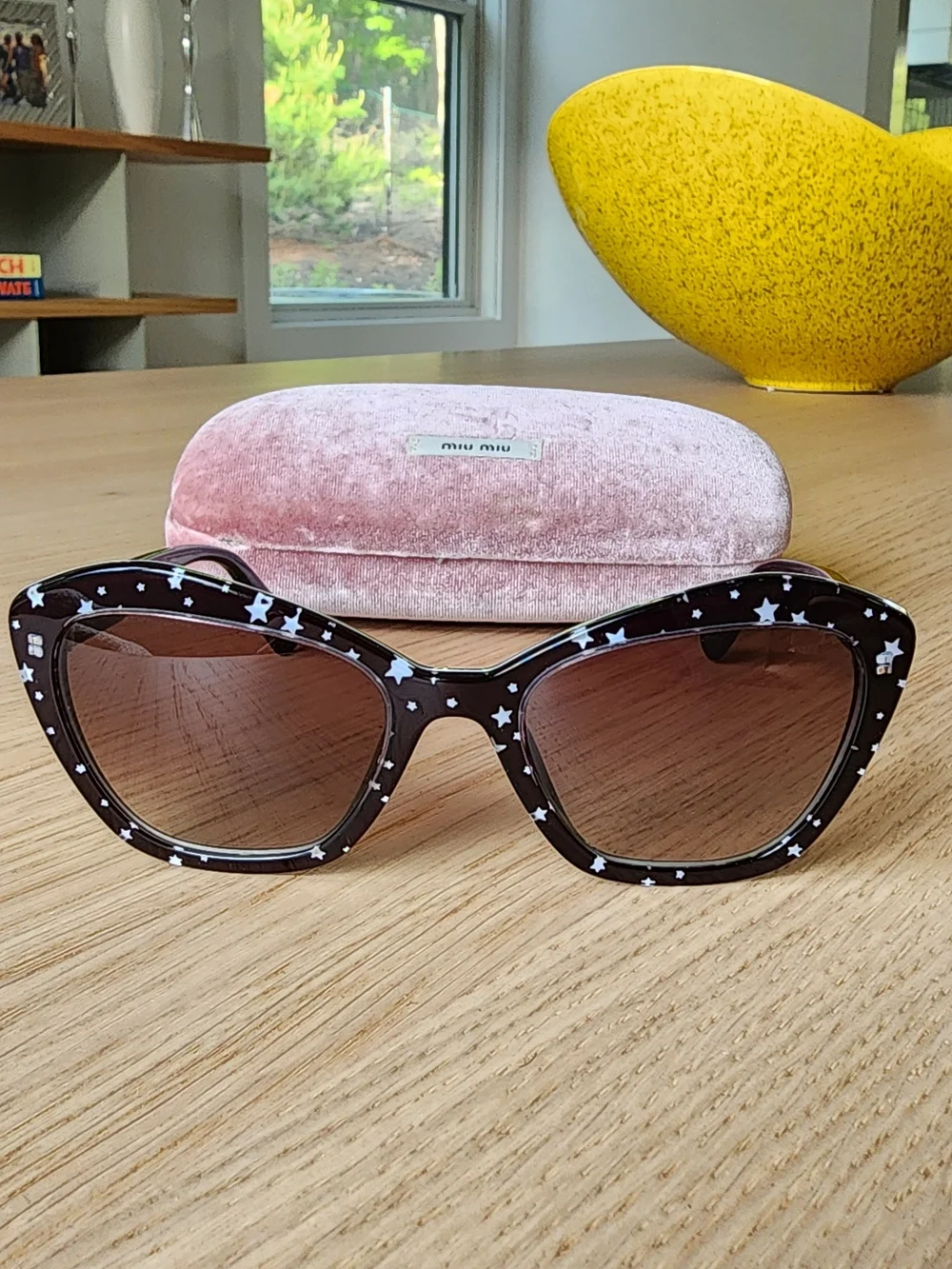 Miu Miu Women's Cat-Eye Black Sunglasses With White Star Pattern